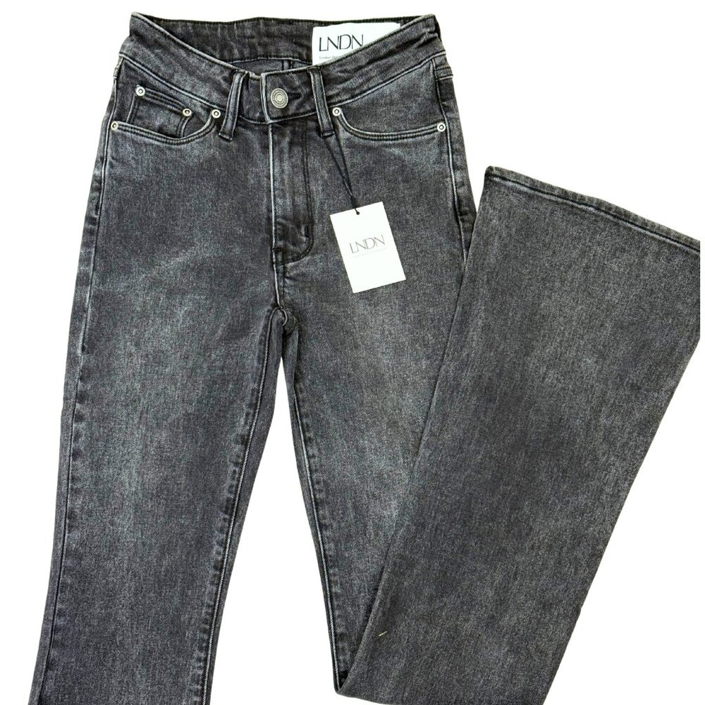 LNDN Women’s Washed Black High-Rise Flare Jeans – Size 23 & 24
